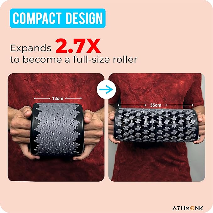 Athmonk Expandable Massage Roller - Foam Roller For Exercise & Physiotherapy - Back Massager Roller - Portable 3D Massager Roller for Body with Compact ABS Structure - 200 kg Weight Capacity - 35cm